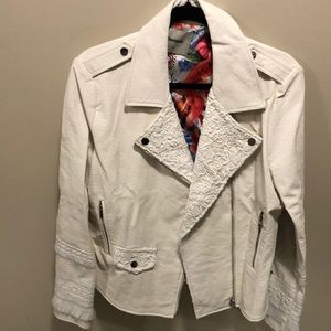 Desigual white detailed leather like jacket